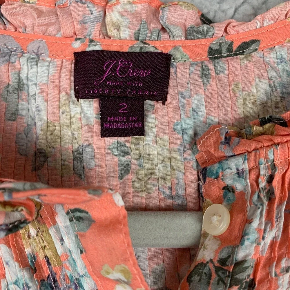 J.Crew Liberty Fabric Women's Size 2 Floral Long Sleeve Blouse Pink Cotton - Picture 3 of 8